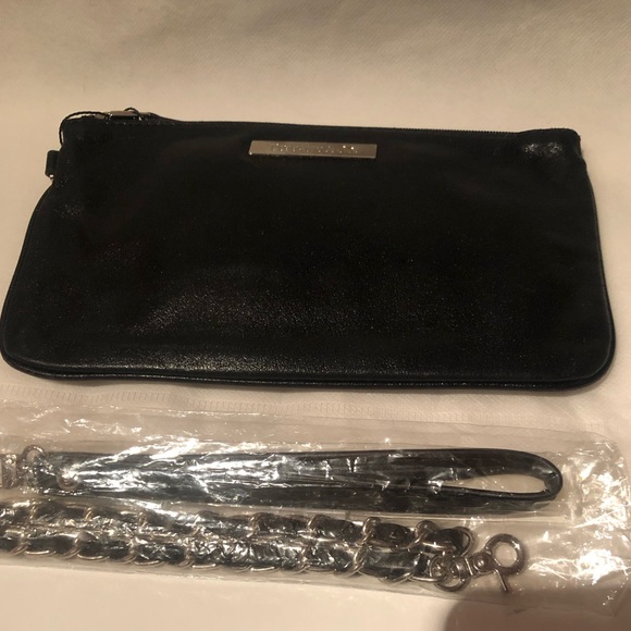 Tiffany & Co. black leather clutch w/iconic Tiffany blue interior & 2 straps